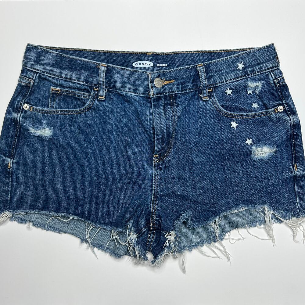 Old Navy Cutoff Boyfriend Denim Star Embroidered Jean Shorts Size 6